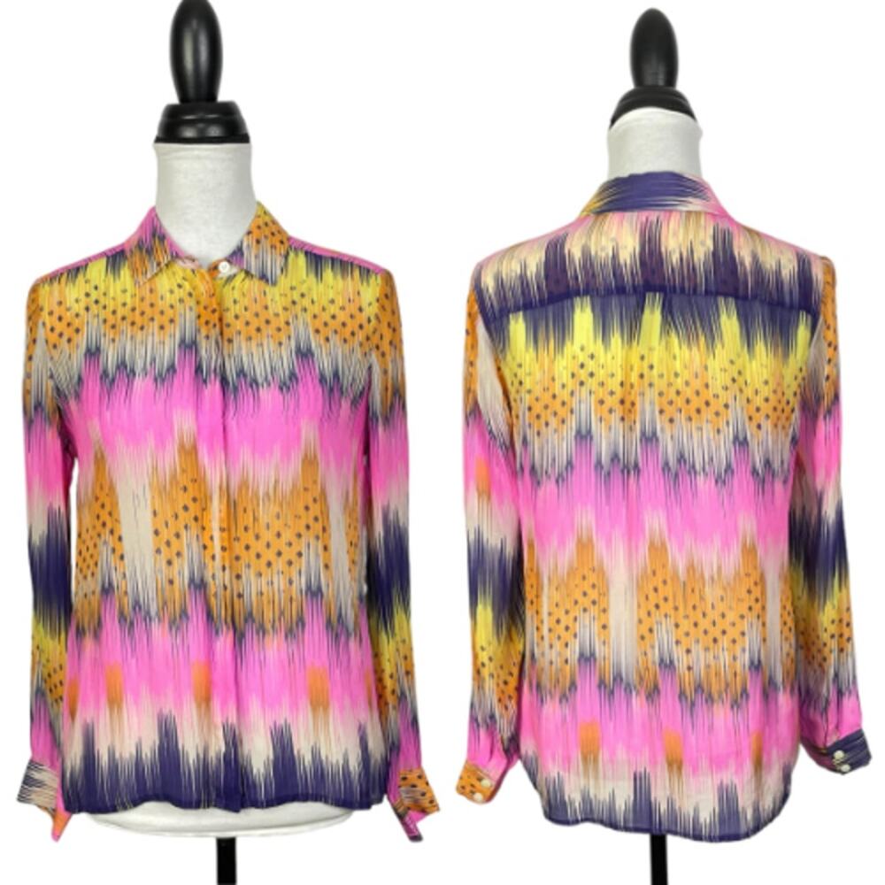 Leifsdottir Anthropologie | Mixed Print Silk Button Down Blouse As Seen on TV